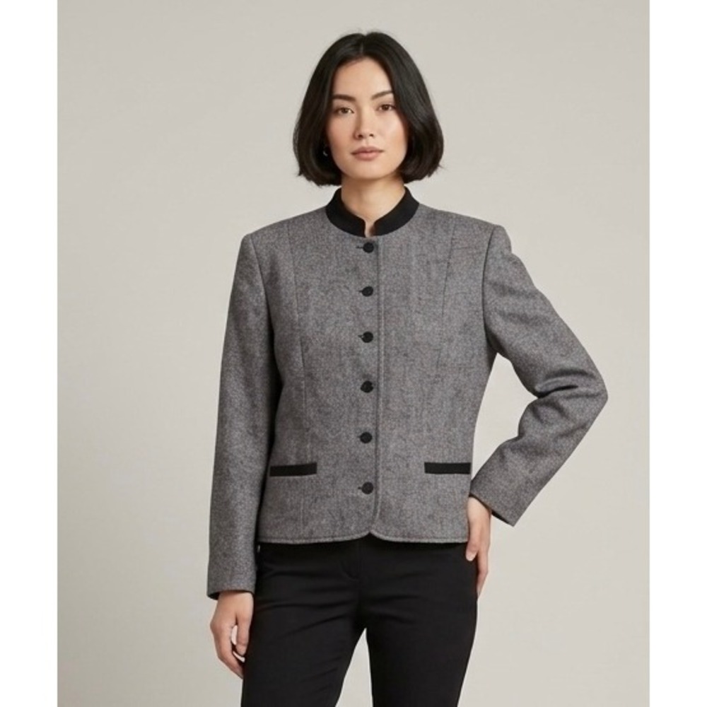 Vintage Country Suburbans Blazer Womens L/XL Black Herringbone Mandarin Collar
